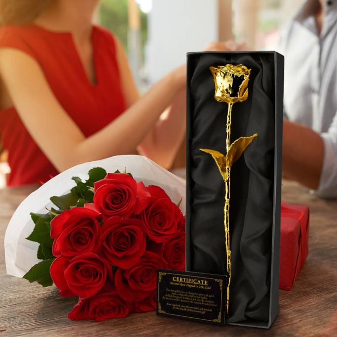 Gouden Roos - Gedipt in 24Krt Goud - Luxe Cadeauverpakking - Echtheidscertificaat - Golden Rose 