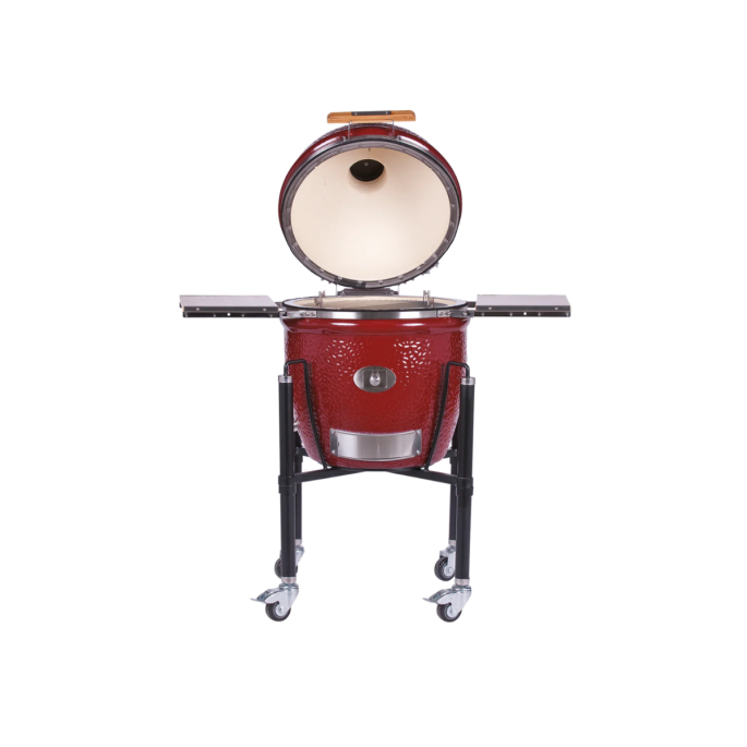 MONOLITH CLASSIC PRO-Serie 2.0 - RED incl. onderstel & zijtafels, PRO-Serie SMART GRID Rooster Systeem, PRO-Serie firebox, chip-feeder-system & pelletschuif, kolenmand met scheider, barbecueroosterheffer