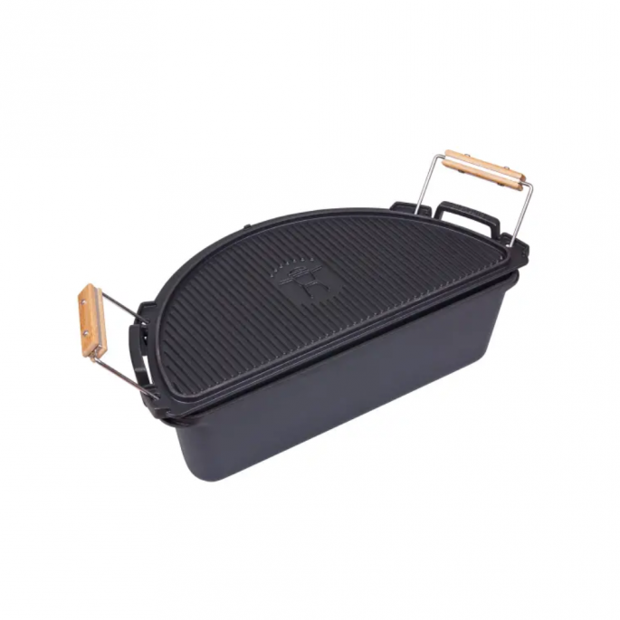 SGS Fire Pan Set - Voor de Monolith LeChef - Gietijzer - 9,5 ml - Halve maanvorm - Barbecue - Kamado Accessoires - met deksel