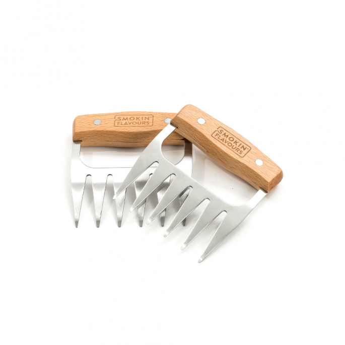 Meat Claws - Set van 2 - RVS & Hout - 12 x 12 cm - Vleesklauwen - BBQ meat claws 