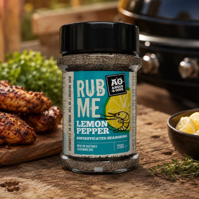 Angus & Oink Lemon Pepper rub met gegrilde kip en citroen