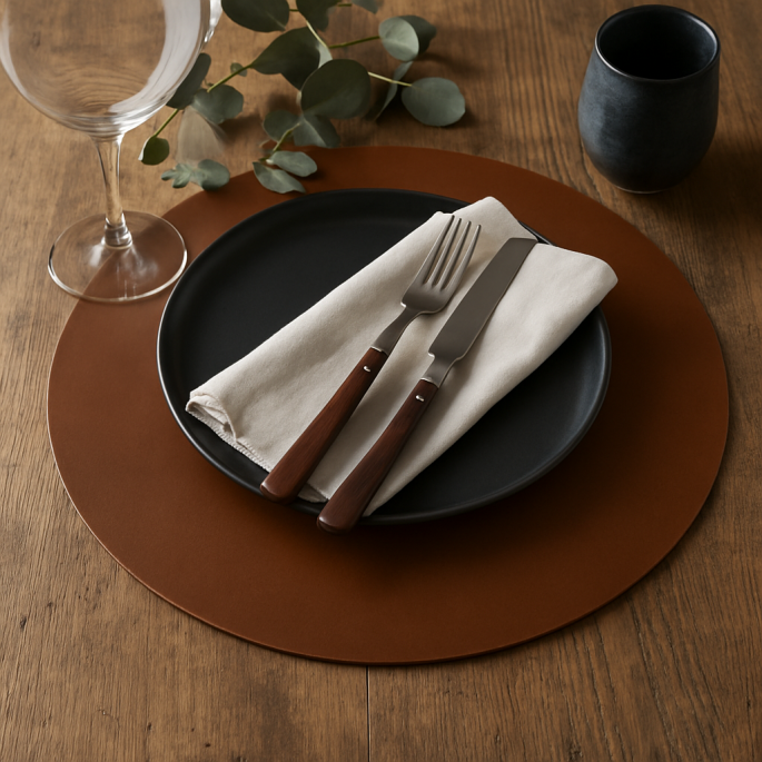 Ronde Leren Placemats - Placemat Buffalo Mistral Rond Cognac - Xapron