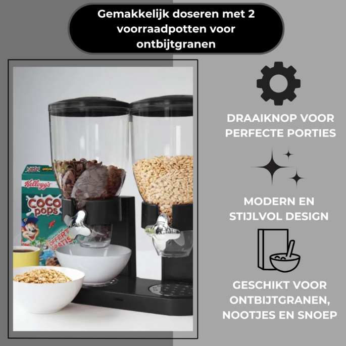 Cornflakes Dispenser met 2 Voorraadpotten – Stijlvol & Praktisch
