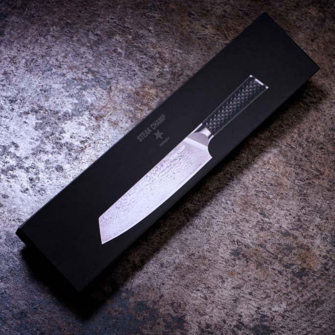 Damascus Koksmes ''Wagyu'' - Met Leren Hoes