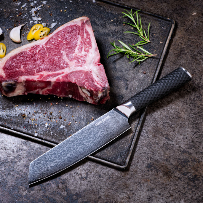 Damascus Koksmes ''Wagyu'' - Met Leren Hoes