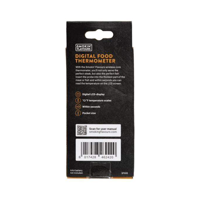 Achterkant verpakking Digital food thermometer van Smokin Flavours 