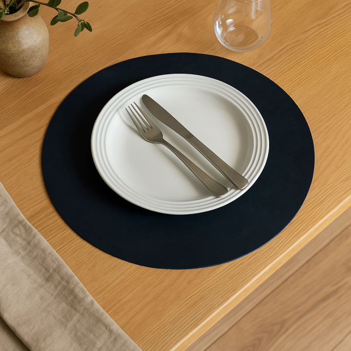 Ronde Leren Zwarte Placemats - Placemat Buffalo Mistral Rond Black - Xapron