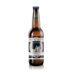 Linkebal II mandarijn radler bierfles op een witte achtergrond met origineel etiket zichtbaar.