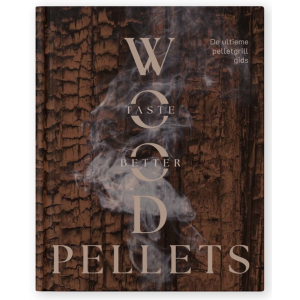 Voorkant van Wood Pellets Taste Better boek met rook en houtstructuur.