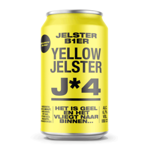 Jelster Yellow Jelster J*4 blond bier in geel blik op witte achtergrond.