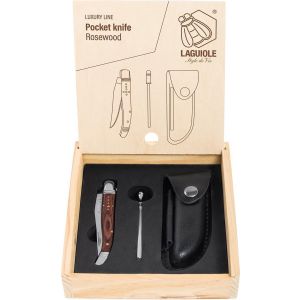 Zakmes Zebrano hout incl. aanzetstaal en etui